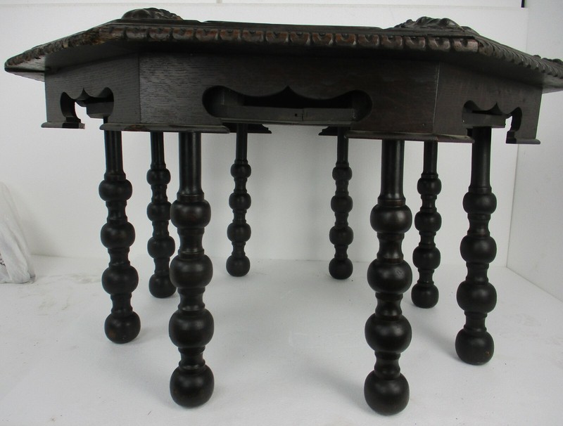 Antique table Wood Iron Kettle Leather English Style Bobbin Legs Unique WOW gallery