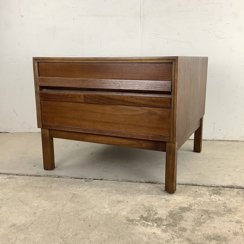 Mid-Century Two Drawer Walnut End Table