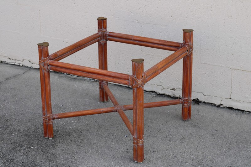 Authentic Rare Marked McGuire Natural Bamboo Rattan Accent Table Bases Brass Cap gallery