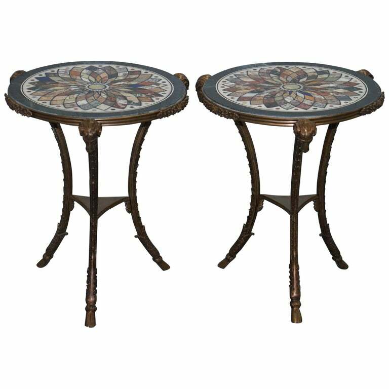 GIACOMO RAFFAELLI PIETRA DURA LOUIS XVI BRONZE GUERIDON SPECIMEN MARBLE TABLES