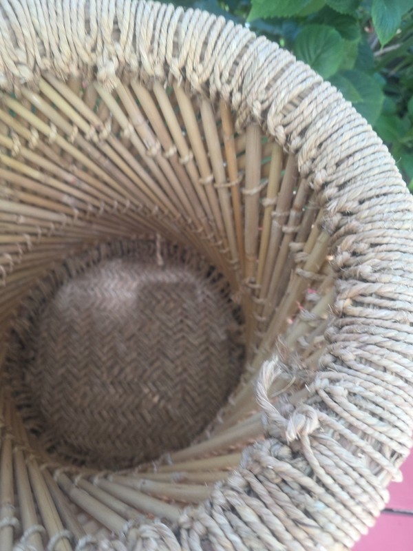 Vtg Table Plant Stand Ottoman Stool Bamboo Rattan Wicker Woven Boho Mid Century gallery