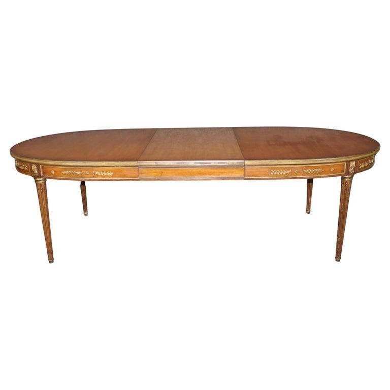French Louis XVI Style Brass Mounted Dining Table Attributed to Maison Jansen