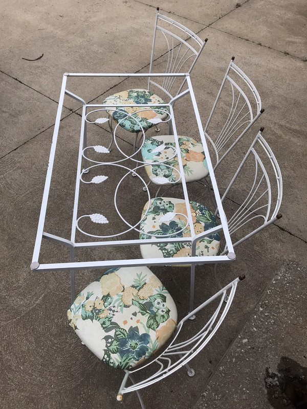 OUTDOOR DINING SET By HOMECREST TABLE, FOUR CHAIRS ORIGINAL SEATS MIDCENTURY gallery