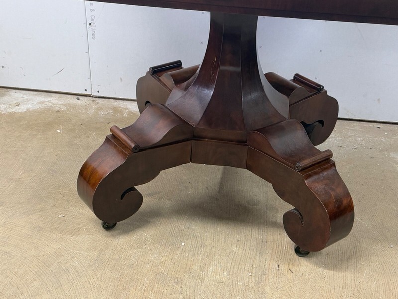 Antique classical empire flame mahogany marble top center table Meeks NY 1830 gallery