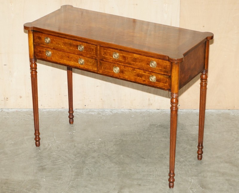 EXQUISITE CIRCA 1920 BURR ELM & SATINWOOD FRENCH POLISHED RESTORED CONSOLE TABLE gallery