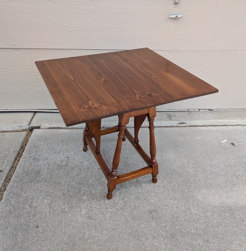 Vintage Rustic Farmhouse Country Pine Wood Drop Leaf Butterfly Gate Leg Table A gallery