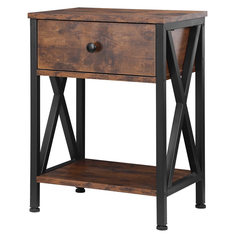 2 Set of End Tables X-Shaped Wooden Accent Sofa Side Table Drawer Open Shelf gallery
