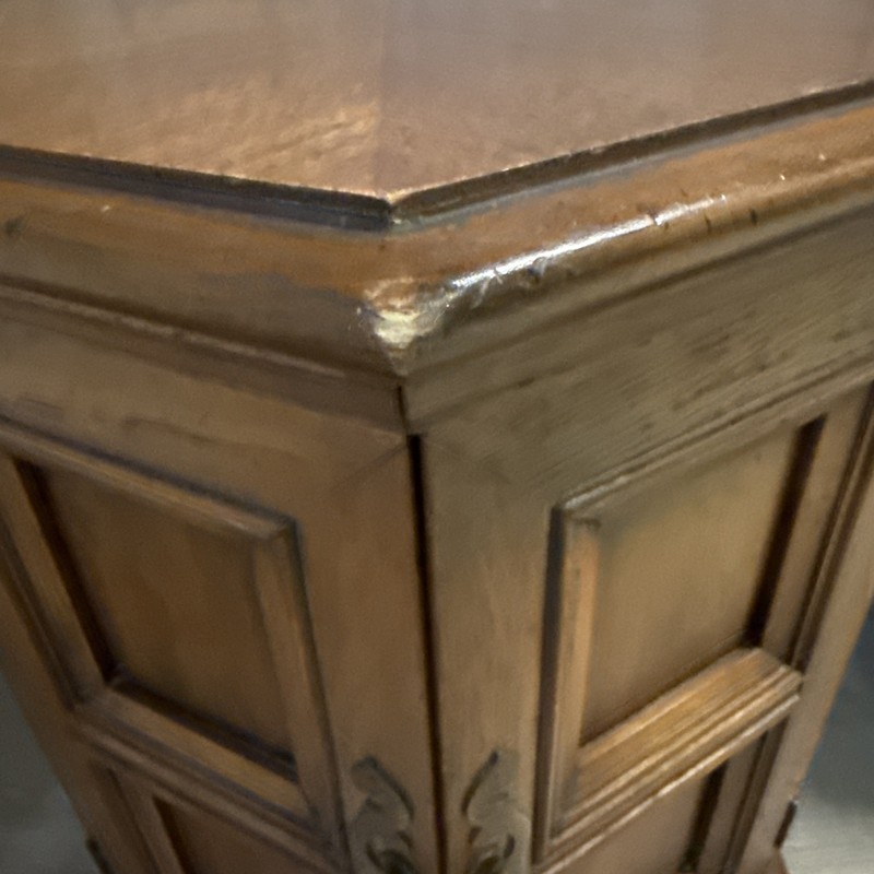 Vintage Hekman Rustic Spanish Colonial Drum Storage Cabinet Hexagon Table Doors gallery