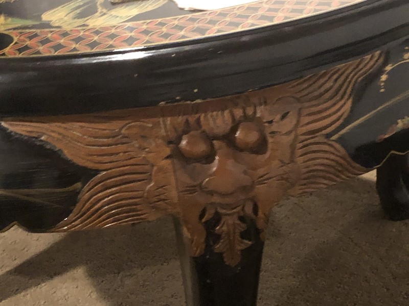 Vintage Chinoiserie Coffee Table W/Tuck Chairs, Mother Of Pearl, Birds & Flo gallery