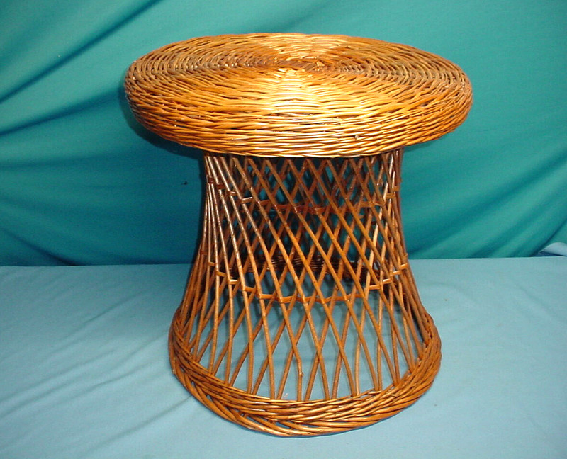 22″ Table Plant Stand Ottoman Stool Cane Rattan Wicker Boho Mid Century MCM Side