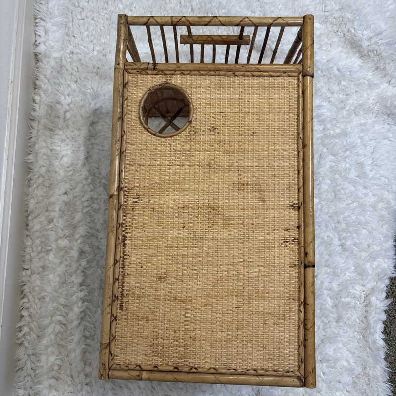 VTG 1970s Bamboo and Rattan Bed Tray Breakfast Tray Lap Desk Cup Magazine Holder gallery