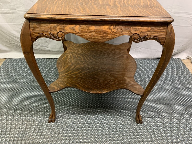 Antique Large Quartered Oak Lamp Side End Table Claw Feet gallery