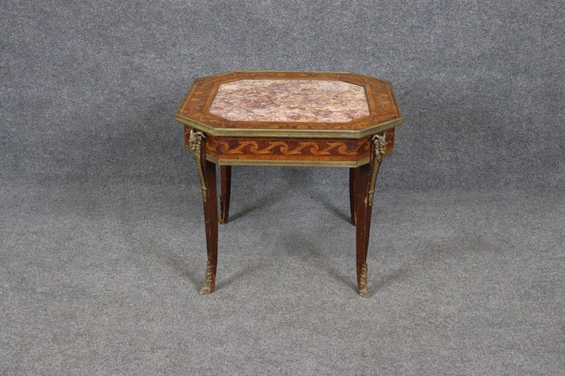 Fine Marble and Inlaid Walnut Rams French Louis XV Bronze Mounted Accent Table gallery