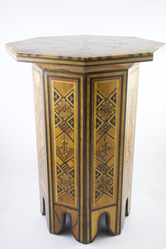 Vintage Moorish Style Wood Inlay & MOP Parquetry Octagon Side /End Table gallery
