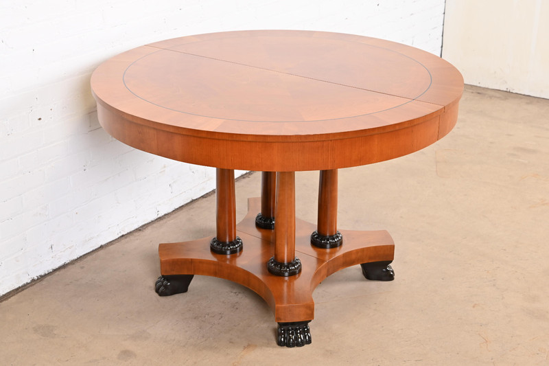 Baker Furniture Neoclassical Cherry Wood and Parcel Ebonized Dining Table gallery