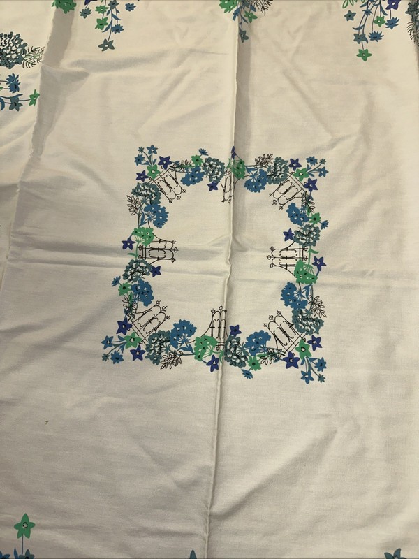 Vintage Table Cloth - Blue Garden Flowers 52 By 45. Lee gallery