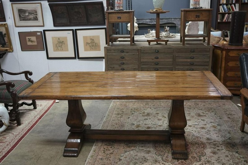 Late 20th Century Walnut Plank Trestle-Base Dining Table (AF1-242) gallery
