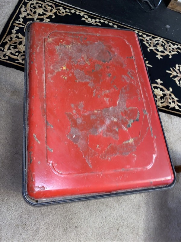 Vintage Black Red Cast Iron Mid Century Gothic Ornate Table Goth Medieval gallery