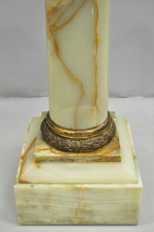 Antique French Empire Bronze Classical Corinthian Column Green Onyx 30" Pedestal gallery