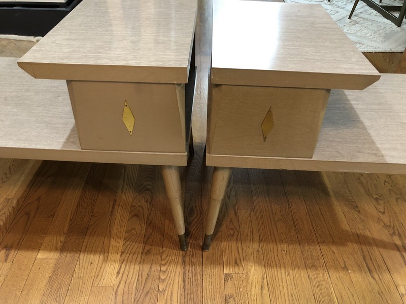 2 Mid Century Modern 2 Tier End Side Tables 1960's Formica Tops Atomic gallery