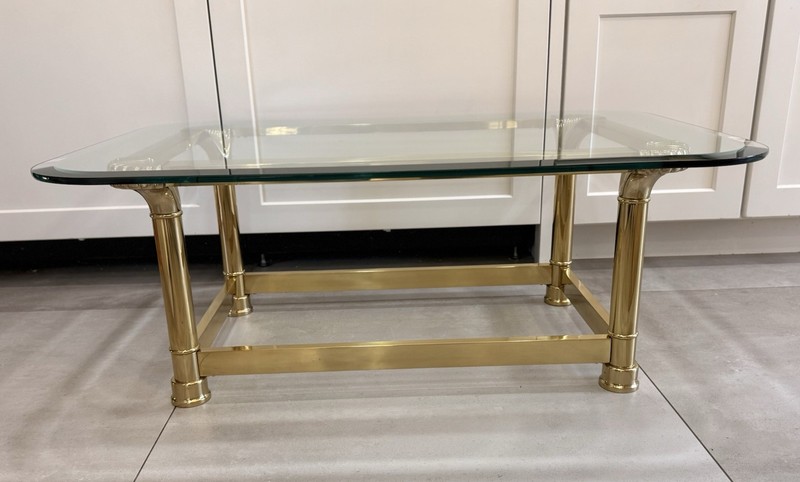 Vintage Hollywood Regency Rectangular Glass Top Solid Brass Coffee Table MCM gallery