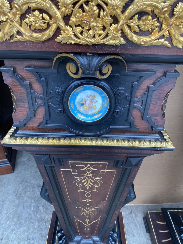 PAIR OF LARGE RENAISSANCE REVIVAL ROSEWOOD INCISED MARBLE TOP PEDESTALS, 51” T gallery