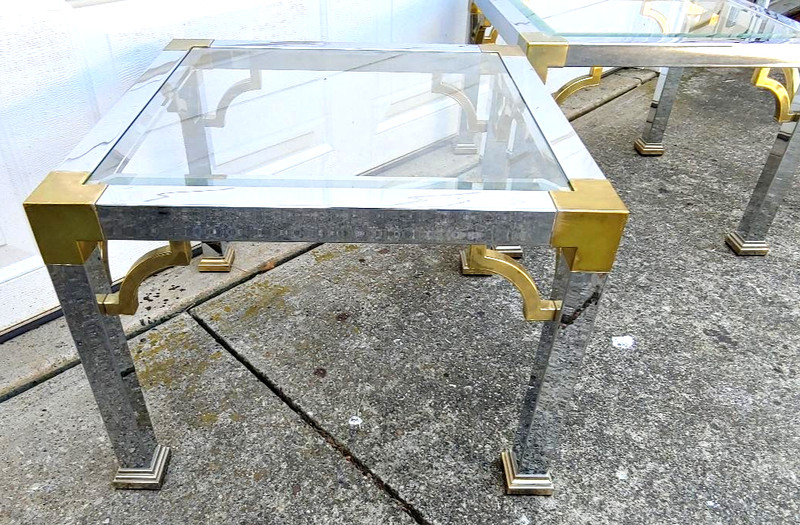 FANTASTIC 70'S MID CENTURY MODERN CHROME/ BRASS END TABLES BY MASTERCRAFT/ BAKER gallery