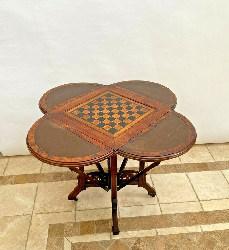 Antique Game Card Table East Lake Victorian George Hess 1876 Drop Sides Mahogany gallery