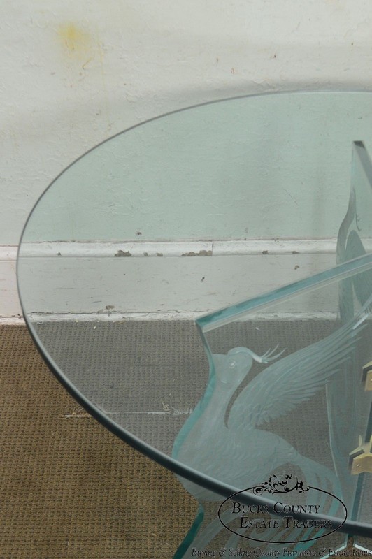Contemporary Phoenix Etched Round Glass Dining Table (possibly Pace) gallery