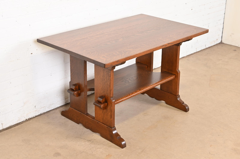 Gustav Stickley Mission Oak Arts & Crafts Trestle Library Table or Writing Desk gallery