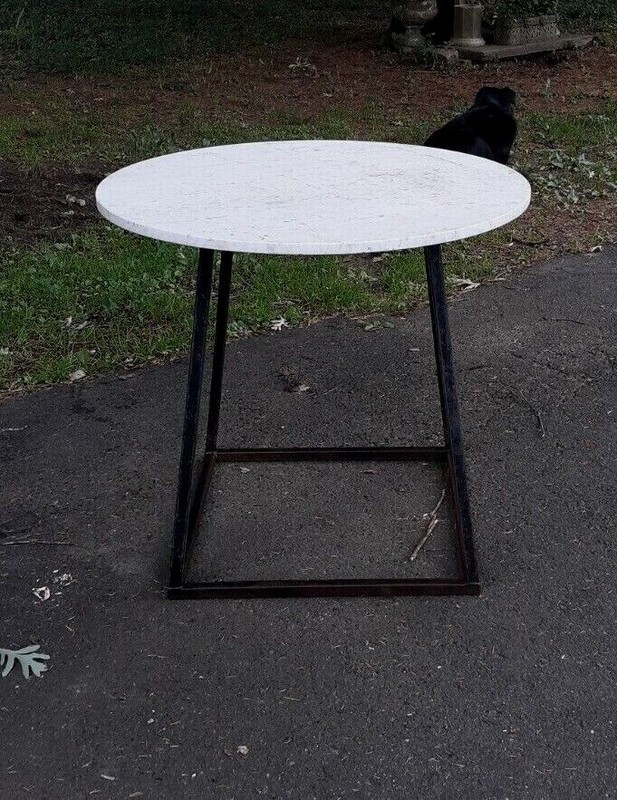 Mid Century Modern Marble and Steel Outdoor Garden Center Table Industrial