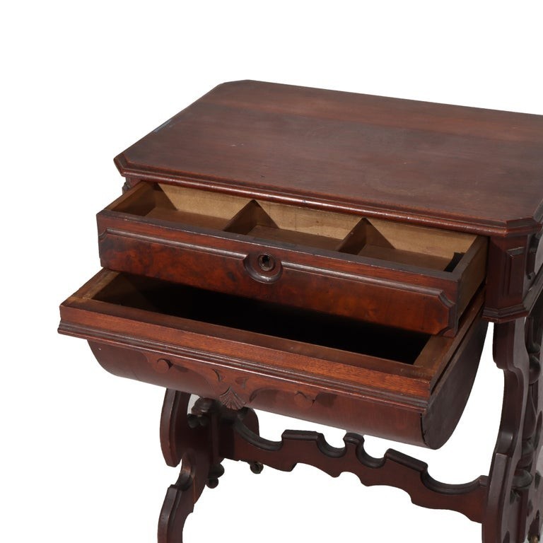 Antique Victorian Renaissance Revival Walnut & Burl Sewing Stand C1880 gallery