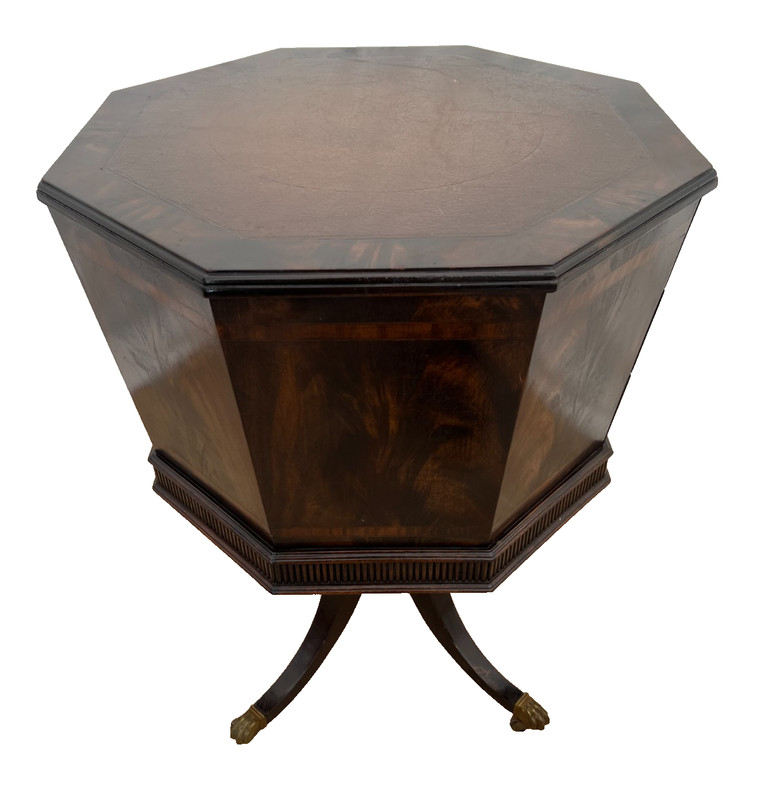 Antique Victorian Table Three Drawers Banded Mahogany Octagon Casters gallery