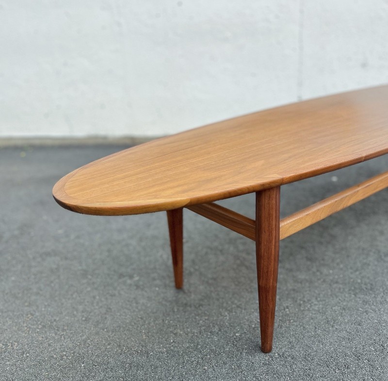 Mid-Century Modern Surfboard Style Walnut Coffee Table by Henredon Heritage gallery