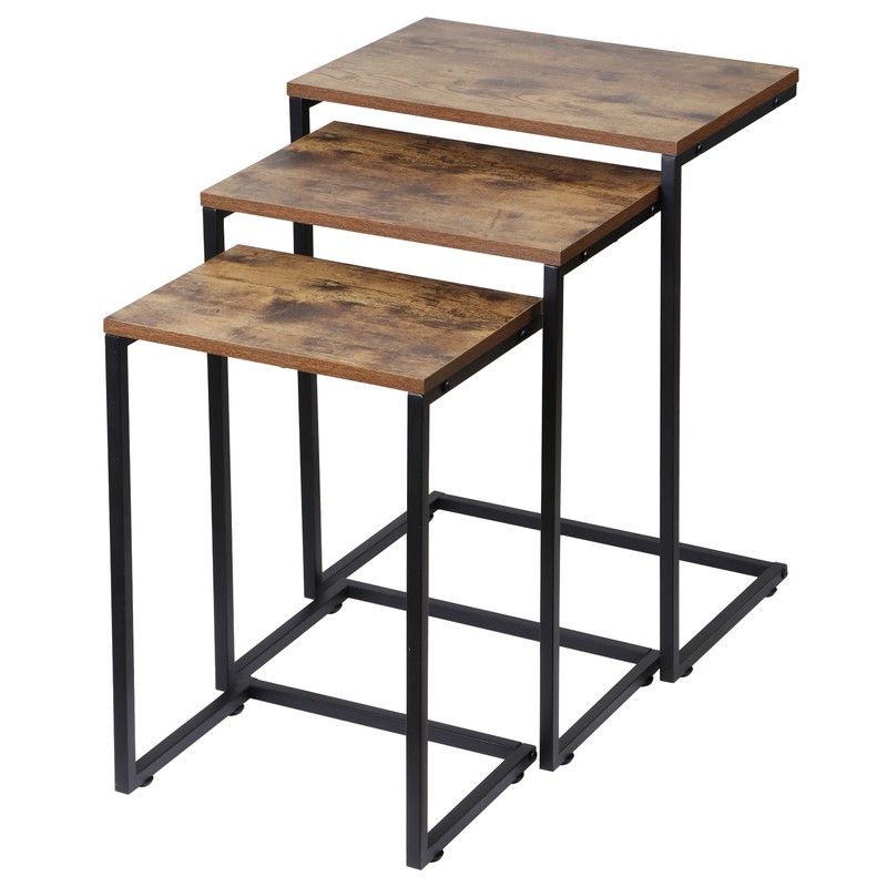 Nesting Coffee Table Set of 3 Industrial Stacking Accent End Table Rustic Brown gallery