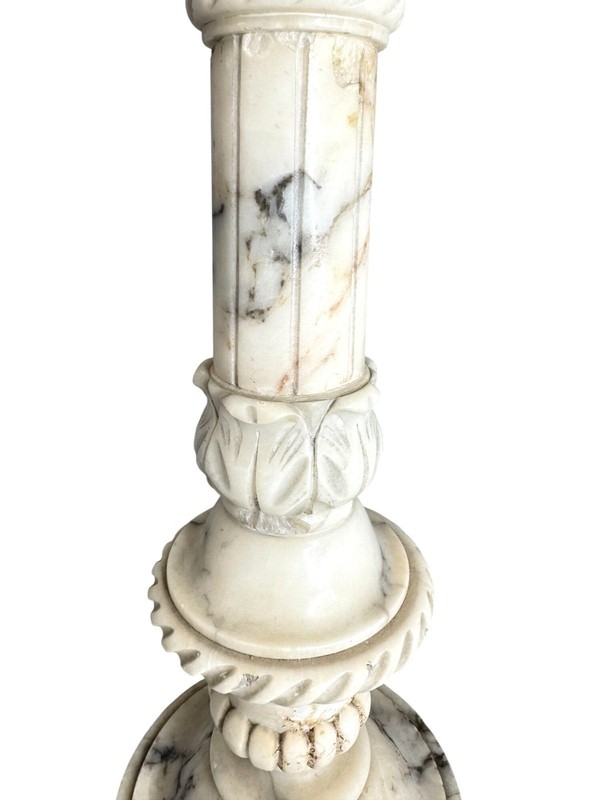 Rustic Carved Alabaster Gueridon Small Occasional Table Stand gallery