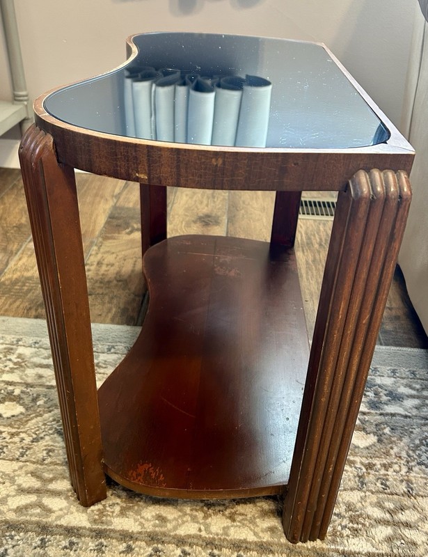 Vintage 2 1920s Cobalt Blue Glass Tables, Prohibition Era Art Deco Side Tables gallery