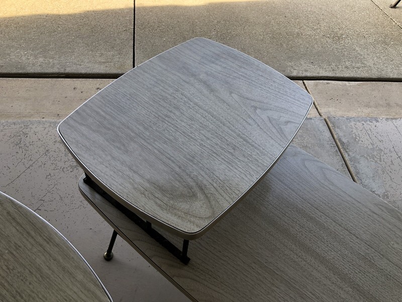 2 Mid Century Modern 2 Tier End Side Tables 1960's Formica Tops Steel Bases gallery