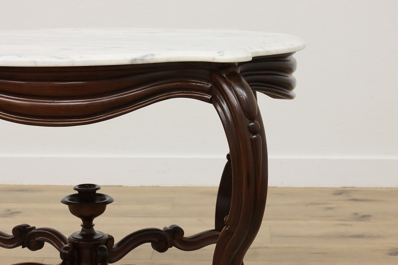 Victorian Antique Carved Rosewood Table, Marble Top #55889 gallery