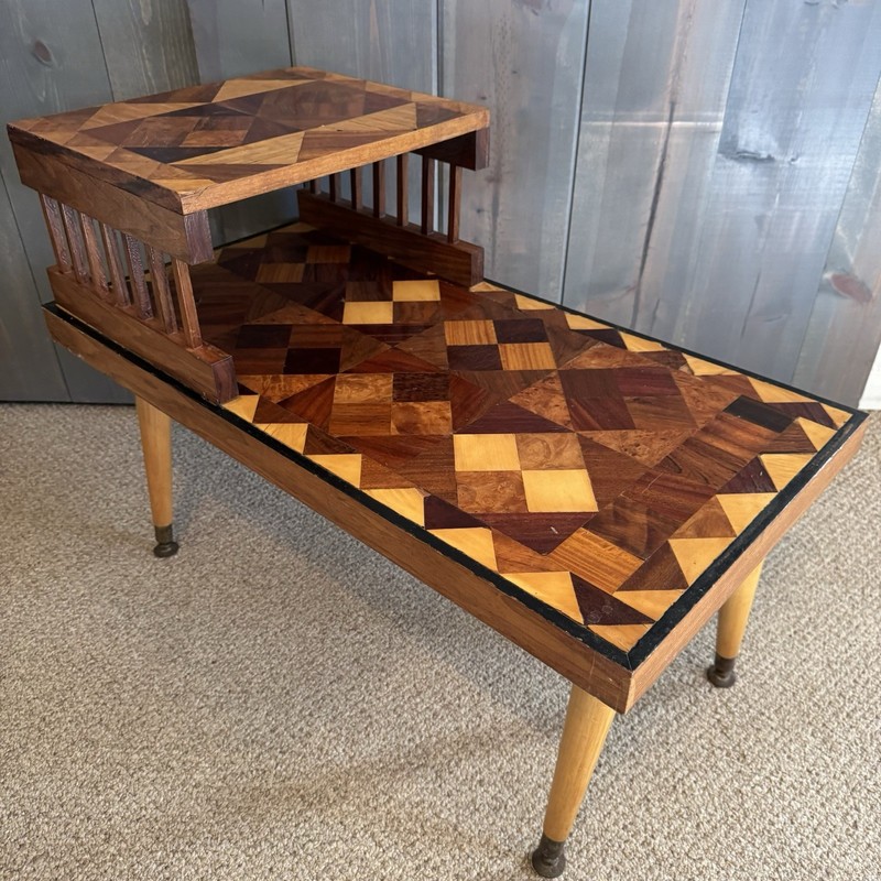 VTG MCM 2 Tier End Side Table 50’s 60’s Formica Diamond Pattern Top 28”x14.5”