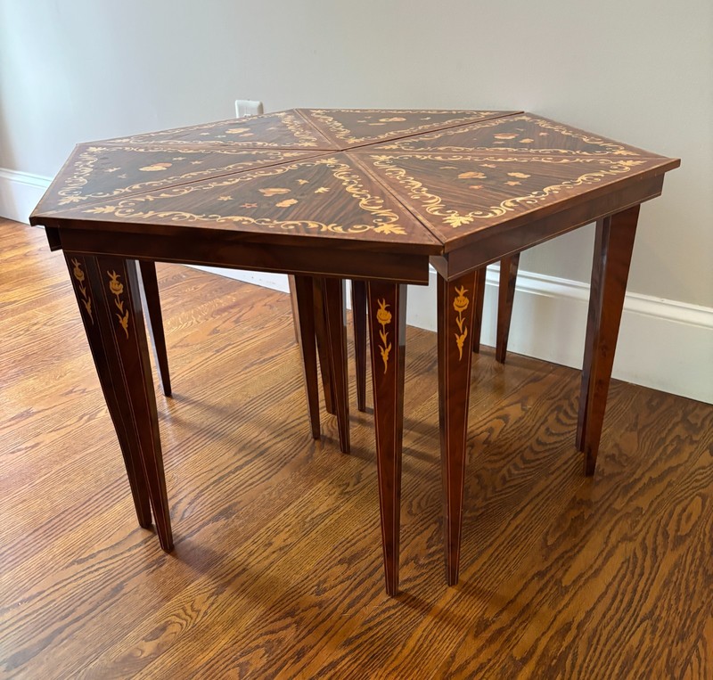 Set of 6 Vintage Italian Marquetry Inlaid Triangle Tables
