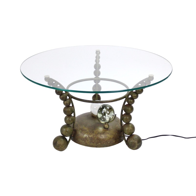 Vintage Modernist Fantastical Artist Made Modernist Steel Large Side Table Orbs