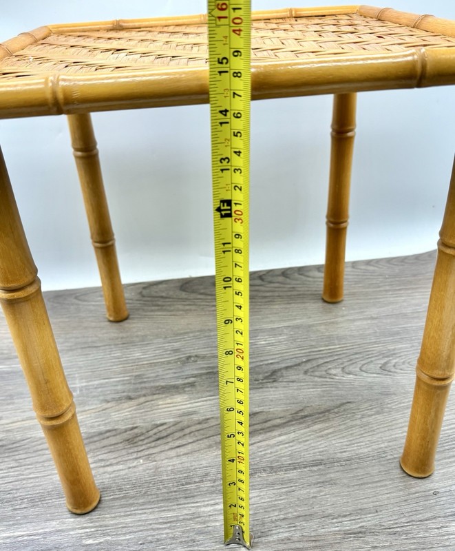 VTG Mid Century Bamboo Side Table Woven Rattan Top Boho MCM Accent Plant Stand gallery