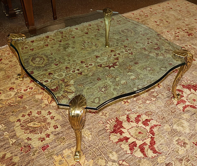 P.E Guerin Attributed Hollywood Regency Glass And Bronze Feet Coffee Table gallery