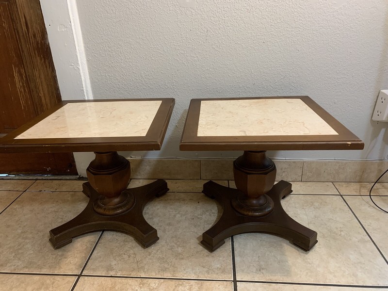 Mid Century Modern faux Marble Top Mersman Side Table 1950’s Square