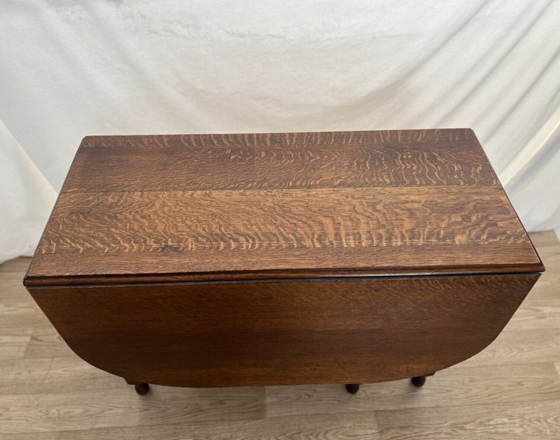 Antique Barley Twist Gate Leg Kitchen Table Drop side Leaf Rectangle Tiger Oak gallery