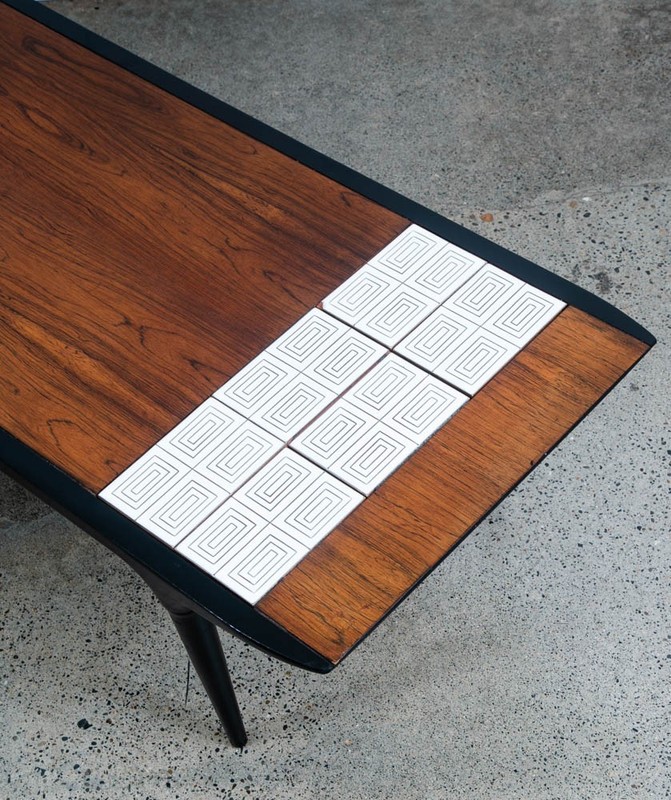 Mid Century Modern Coffee Table Lane Cosmopolitan Surfboard Tile Rosewood Wood gallery