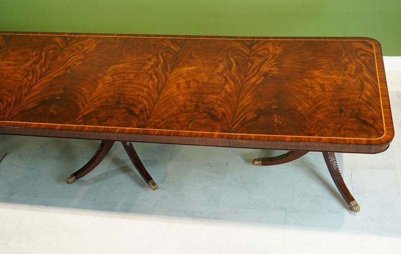 Large 3 Ped 12' Flamed Mahogany Duncan Phyfe Dining Table Seats 10-14 gallery