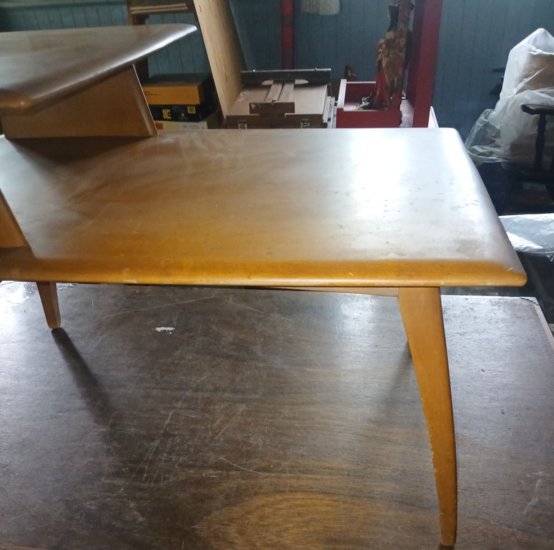 TWO HEYWOOD WAKEFIELD MID CENTURY MODERN STEP END TABLES-CHAMPAGNE BIRCH MAPLE gallery
