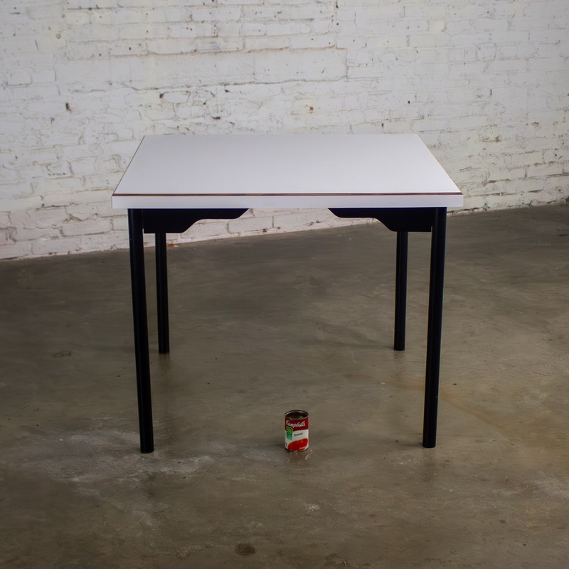 MCM to Modern Square Dining Table w/Black Steel Tube Frame & White Laminate Top gallery